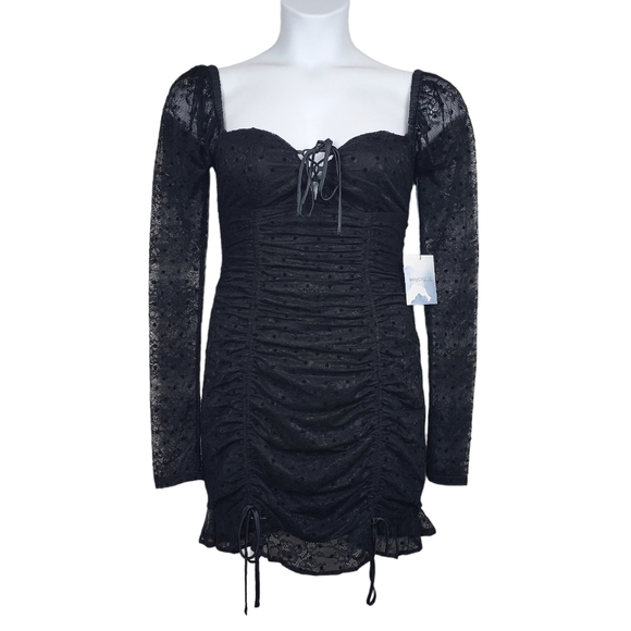 Majorelle Womens Sienna Long Sleeve Black Lace Dot Mini Dress Size M NWT - Picture 1 of 8
